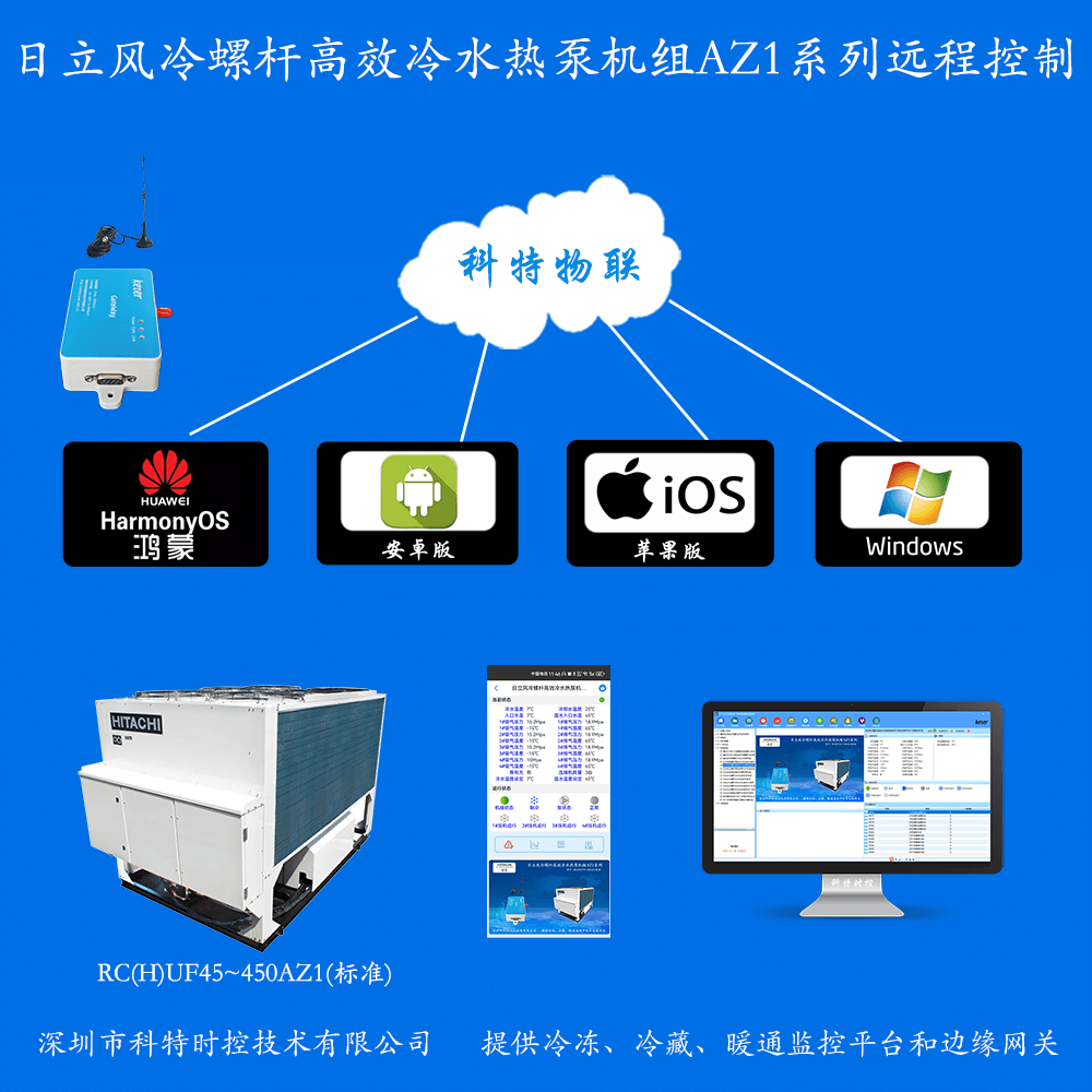 日立风冷螺杆高效冷水热泵机组AZ1系列APP+电脑集中远程控制