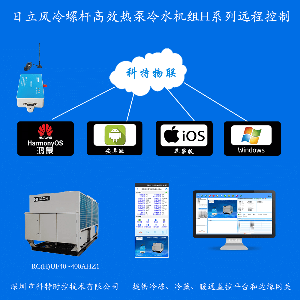 日立风冷螺杆高效热泵冷水机组H系列APP+电脑集中远程控制