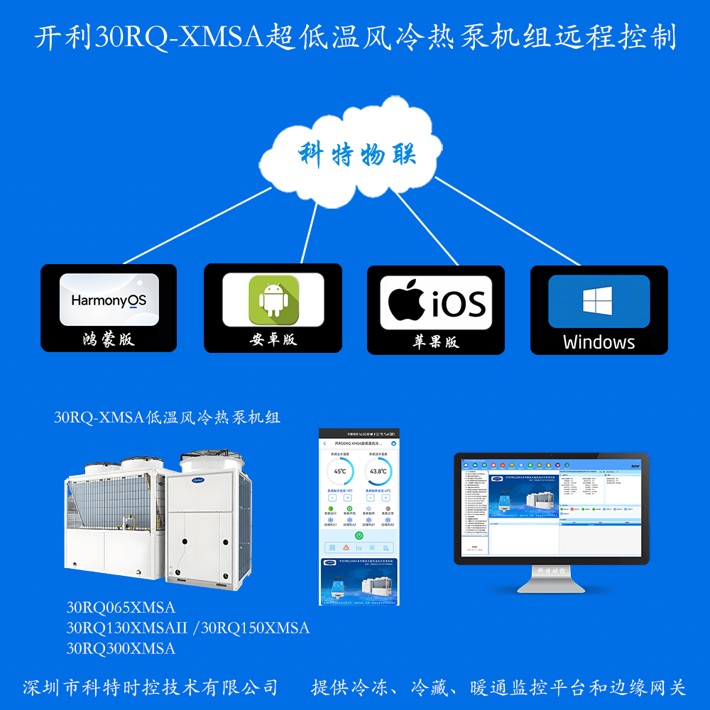开利30RQ XMSA系列超低温风冷冷水热泵机组手机APP+电脑集中远程控制
