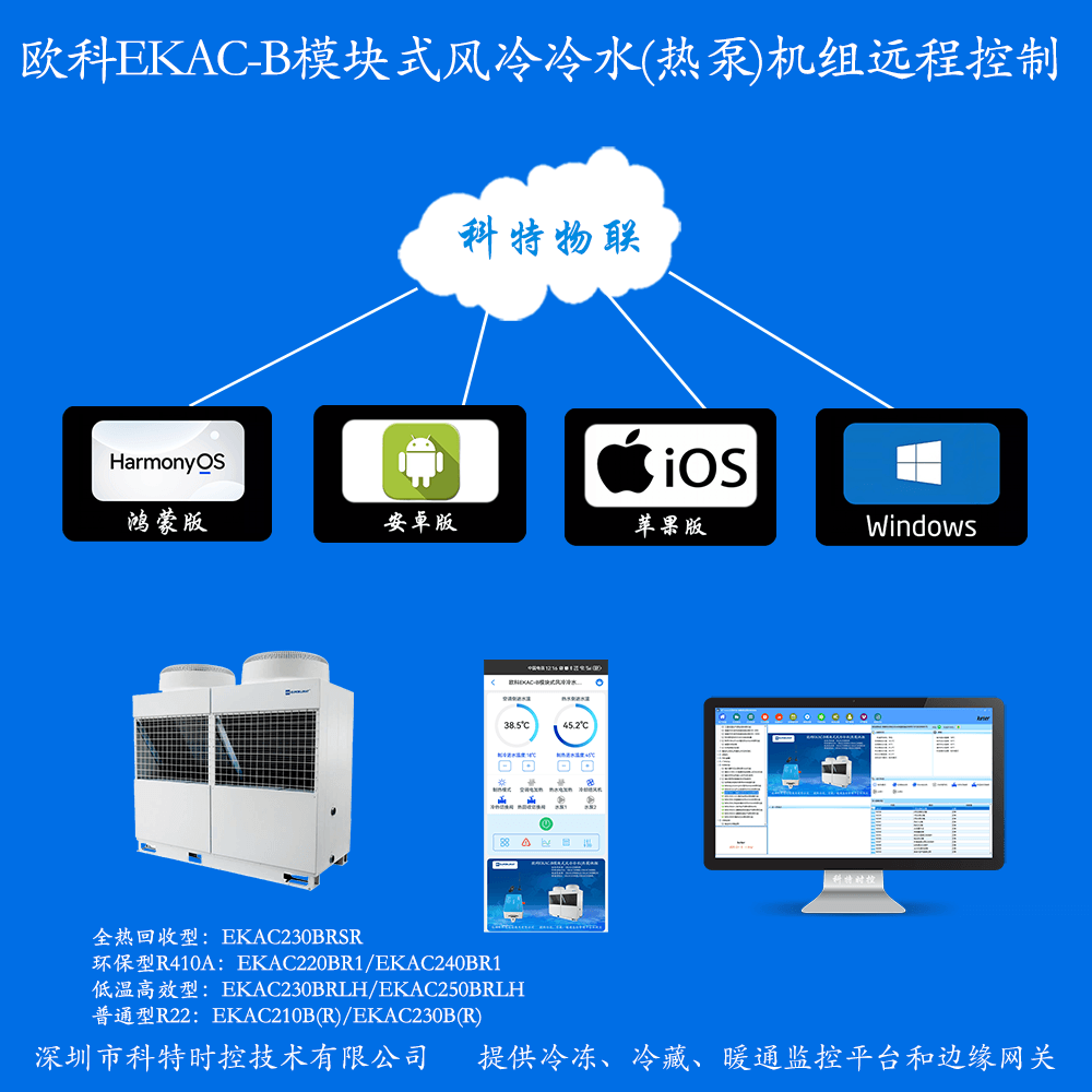 欧科EKAC-B模块式风冷冷水热泵机组手机APP+电脑集中远程控制