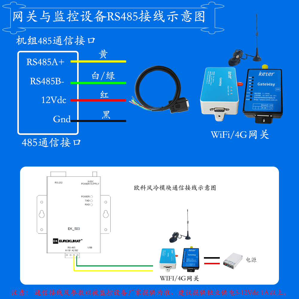 欧科EKAH-C系列空气源热泵热水机-欧科EKAH-C系列空气源热泵热水机网关安装与接线说明图