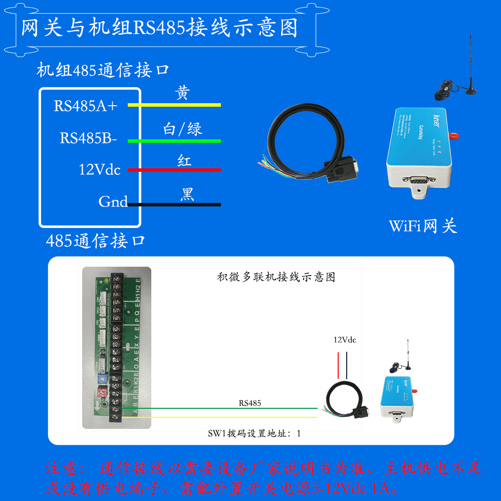 积微商用全直流变频多联机组网关安装与接线说明图