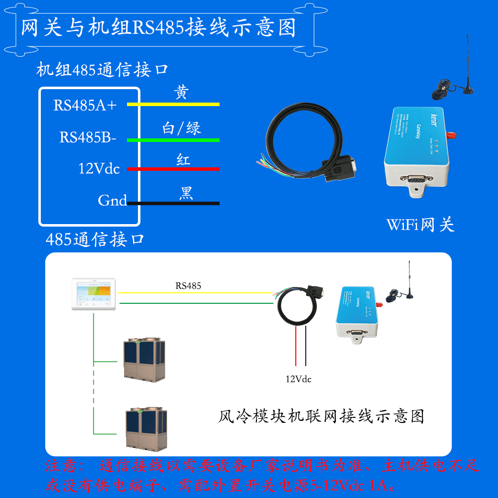 积微风冷热泵模块机组网关安装与接线说明图
