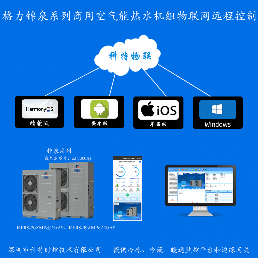 格力锦泉系列空气能热泵热水机组手机APP+电脑集中远程控制