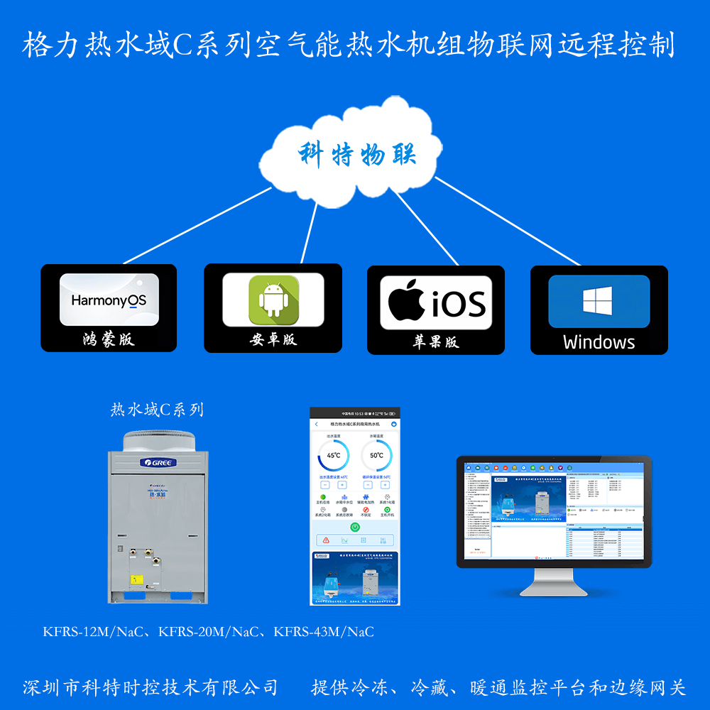 格力热水域C系列商用空气能热水器手机APP+电脑集中远程控制