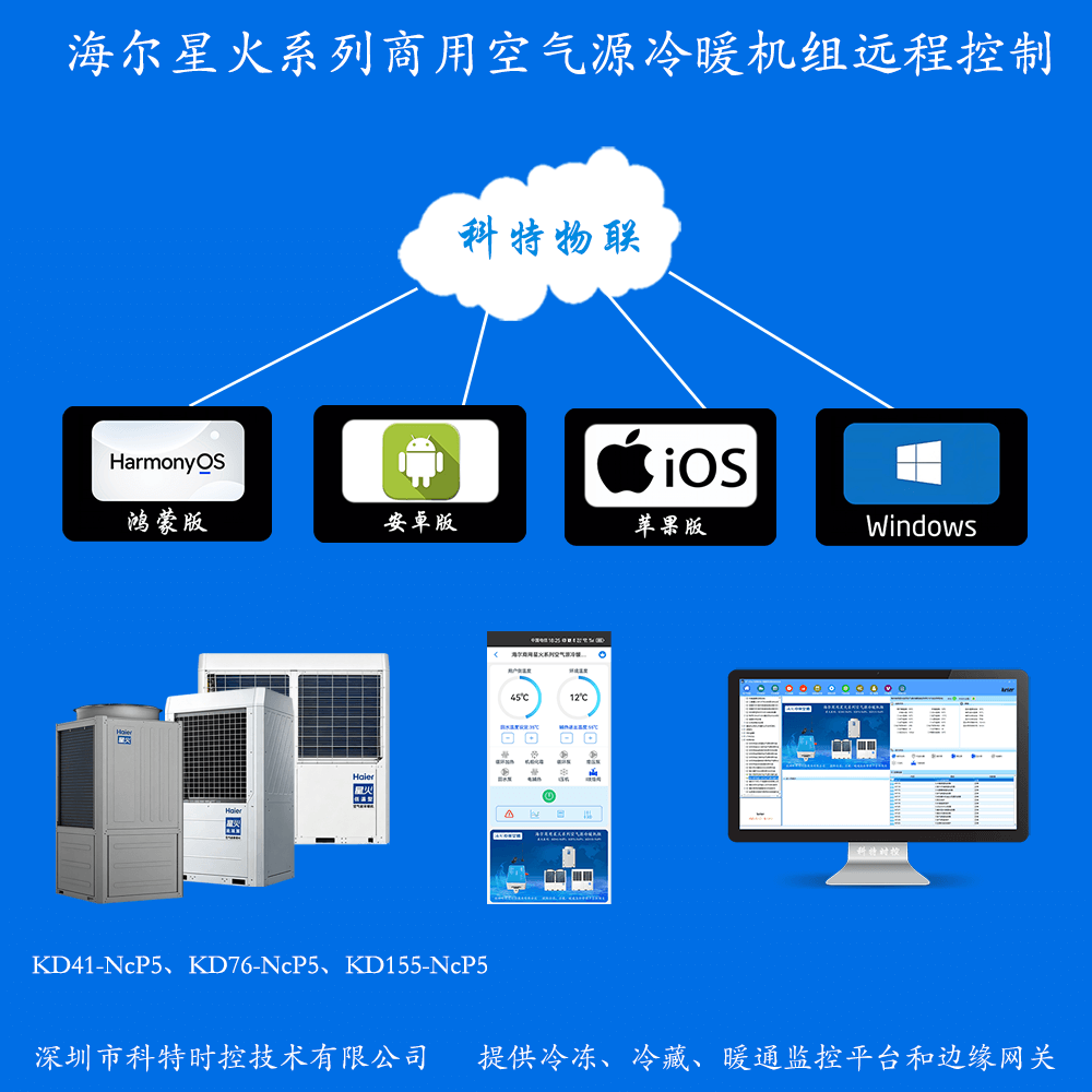 海尔商用星火系列空气源冷暖机组手机APP控制+本地部署电脑群控