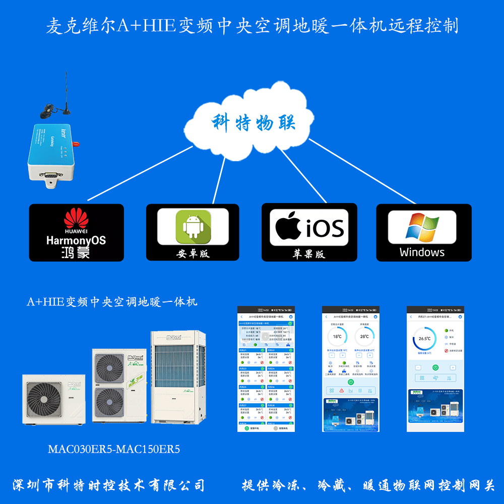 麦克维尔A+HIE变频中央空调地暖一体机手机远程控制APP+电脑集中远程控制