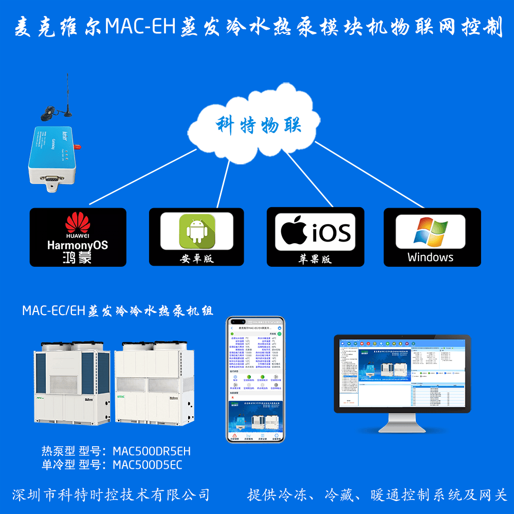 麦克维尔MAC-EH蒸发冷水热泵模块机手机远程控制APP+电脑集中远程控制
