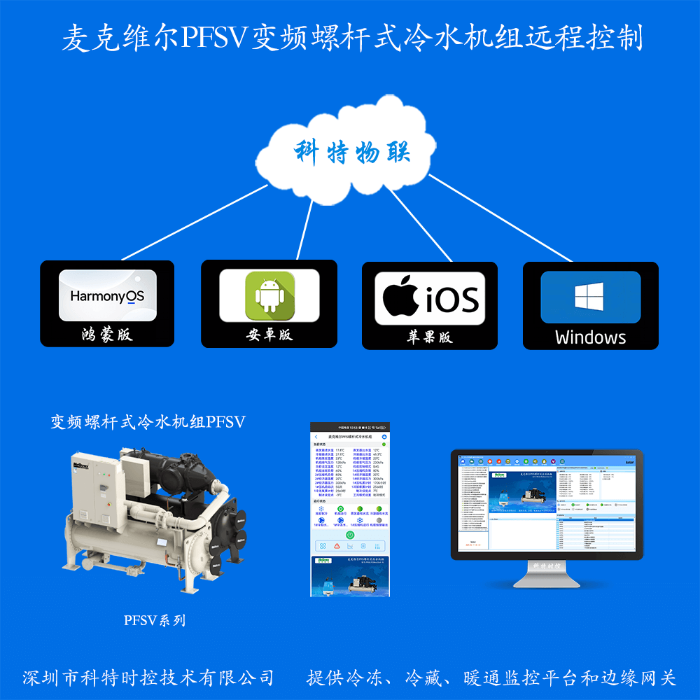 麦克维尔PFSV变频水冷螺杆式冷水机组手机远程控制APP+电脑集中远程控制