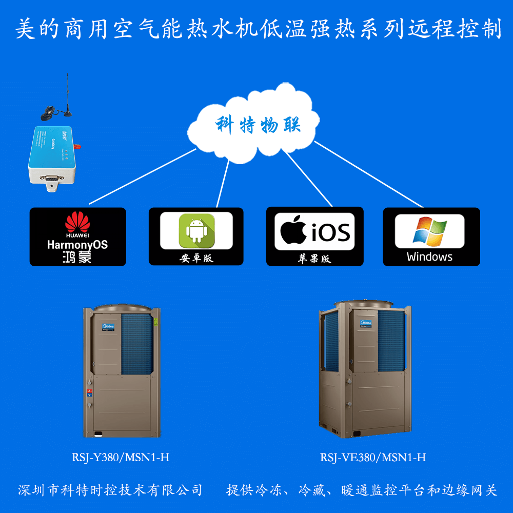 美的商用低温强热空气能热水机手机APP+电脑集中远程控制