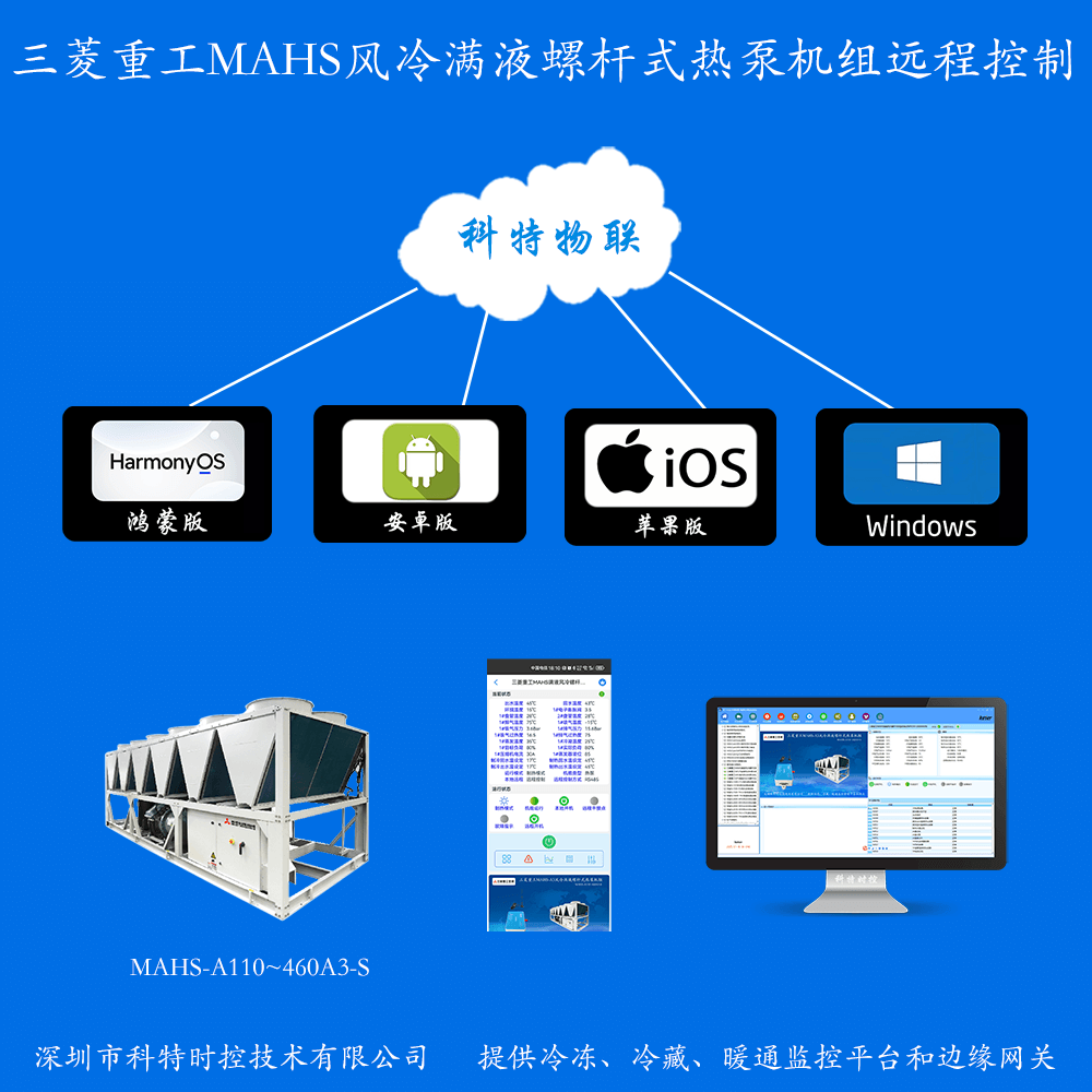 三菱重工MAHS-A3风冷满液螺杆式热泵机组系列手机APP+电脑集中远程控制