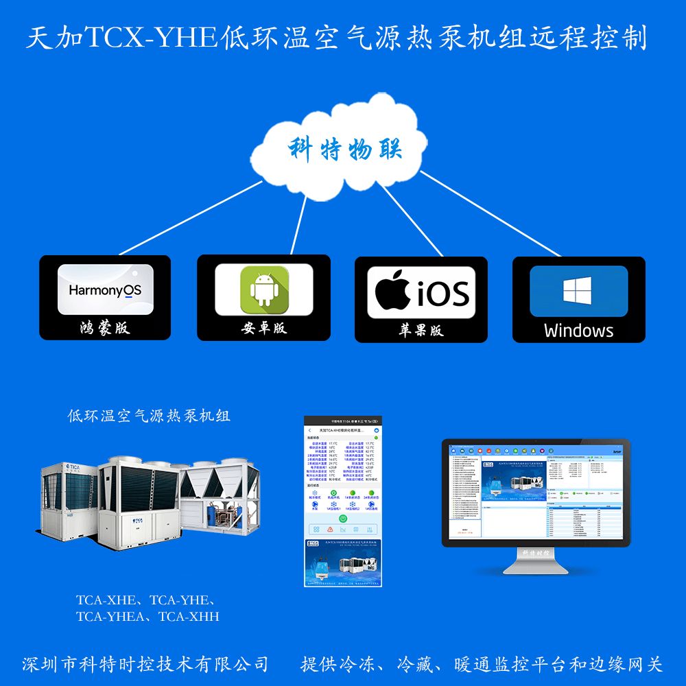 天加模块化低环温空气源热泵机组手机APP+电脑集中远程控制