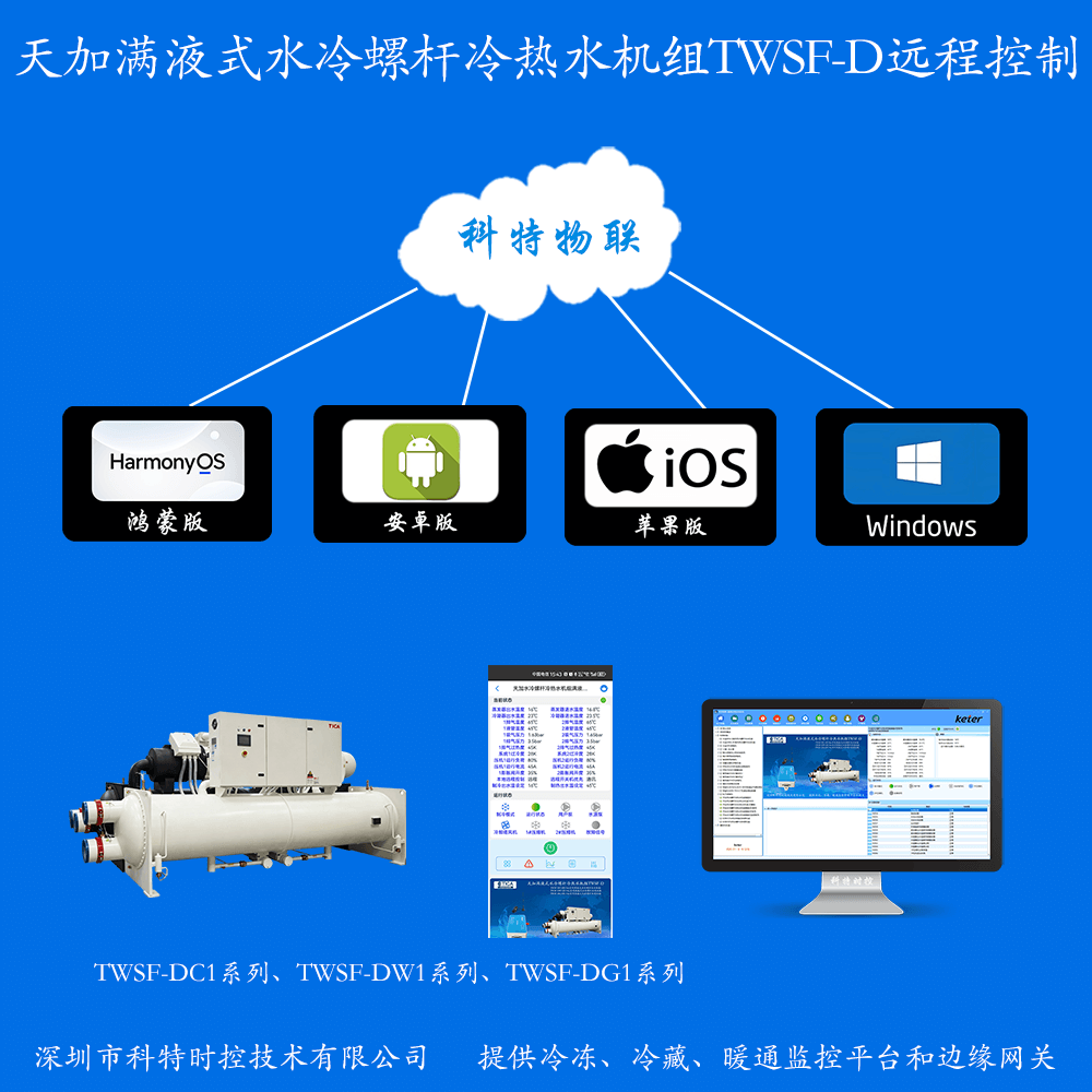 天加满液式水冷螺杆冷热水机组TWSF-D手机APP+电脑集中远程控制