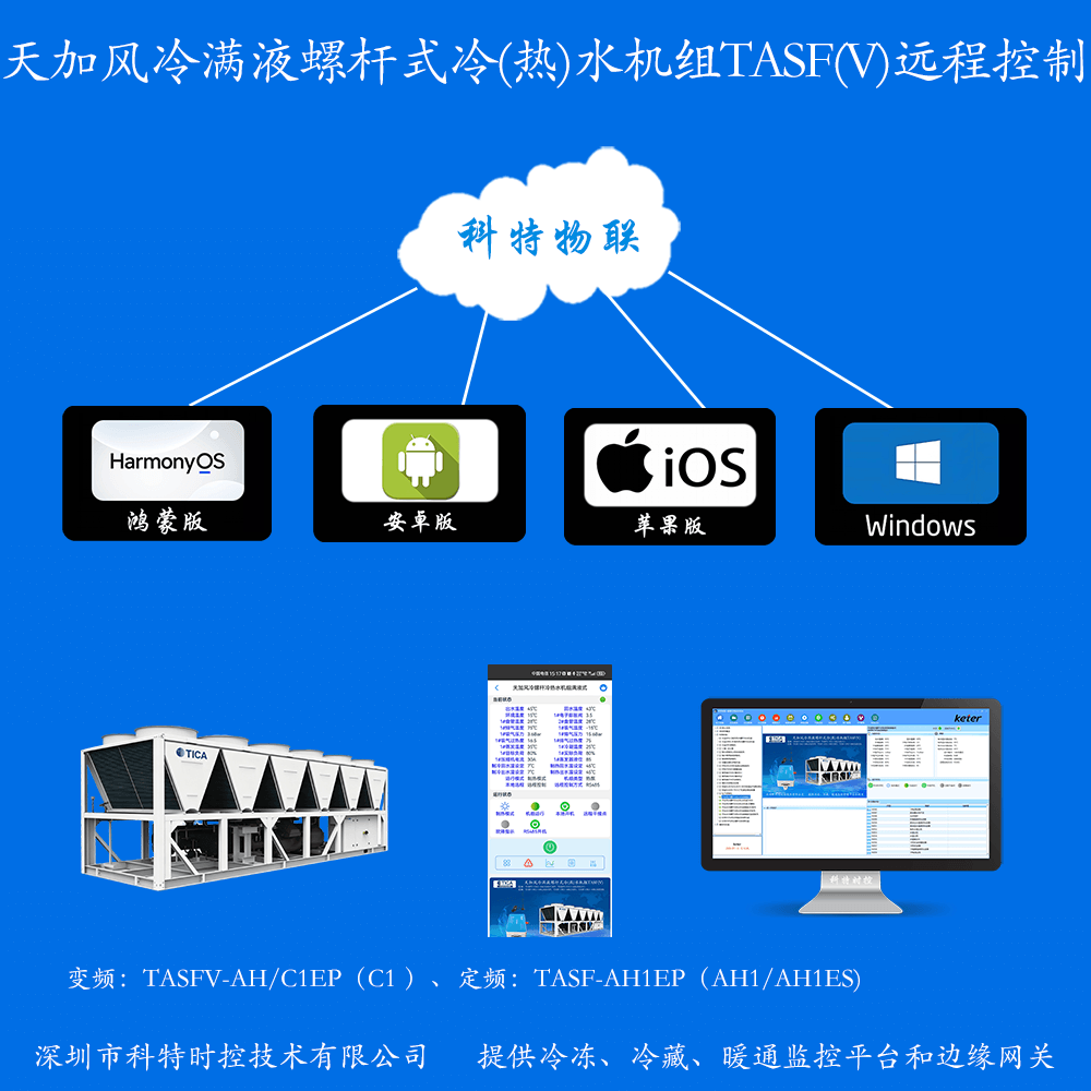 天加满液式风冷螺杆冷热水机组手机APP+电脑集中远程控制