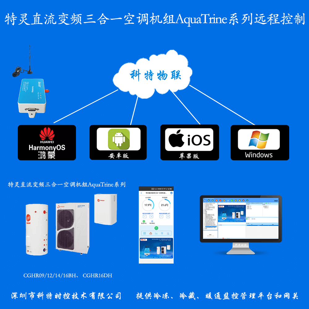 特灵直流变频三合一空调机组AquaTrine系列手机APP+电脑集中远程控制