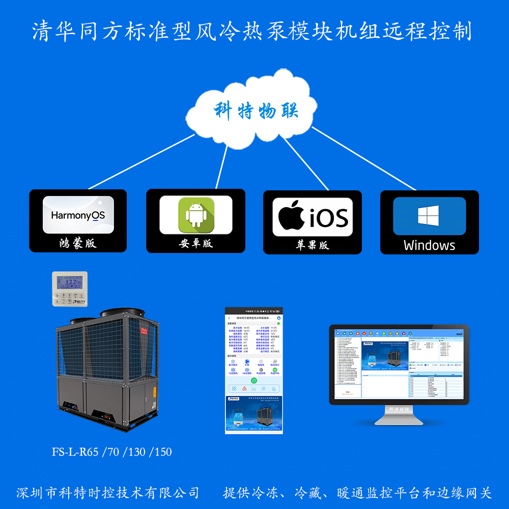 清华同方风冷热泵模块机组系列手机APP+电脑集中远程控制