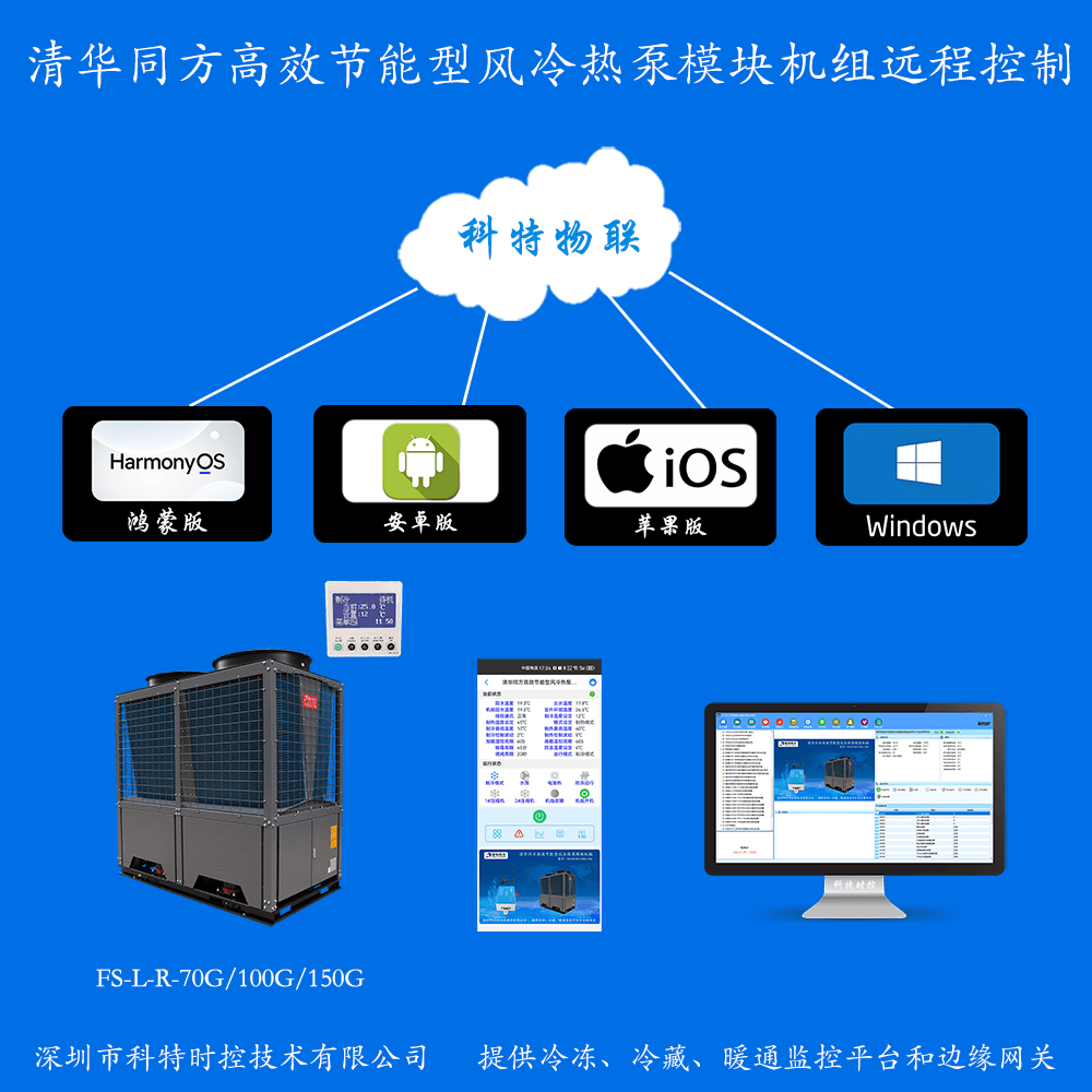 清华同方高效节能型风冷热泵模块机组手机APP+电脑集中远程控制