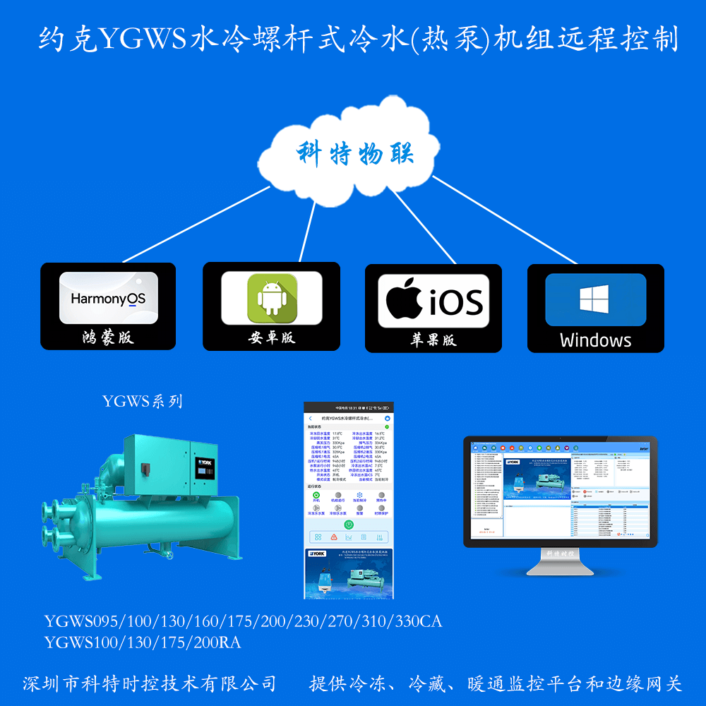 约克YGWS水冷螺杆式冷水(热泵)机组手机APP+电脑集中远程控制